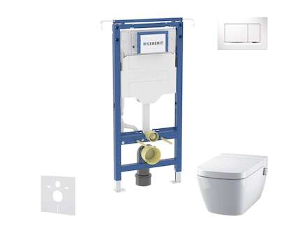 Geberit Duofix - Set předstěnové instalace, klozetu a sedátka Tece One, tlačítka Sigma30, Rimless, SoftClose, bílá/lesklý chrom