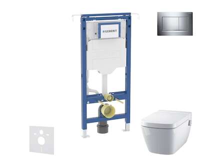Geberit Duofix - Set předstěnové instalace, klozetu a sedátka Tece One, tlačítka Sigma30, Rimless, SoftClose, lesklý chrom/chrom