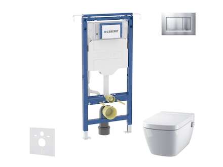 Geberit Duofix - Set předstěnové instalace, klozetu a sedátka Tece One, tlačítka Sigma30, Rimless, SoftClose, matný chrom/chrom