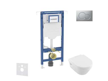 Geberit Duofix - Set předstěnové instalace, klozetu a sedátka Villeroy Boch, tlačítka Sigma01, DirectFlush, SoftClose, CeramicPl