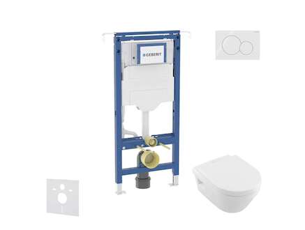 Geberit Duofix - Set předstěnové instalace, klozetu a sedátka Villeroy Boch, tlačítka Sigma01, DirectFlush, SoftClose, CeramicPl