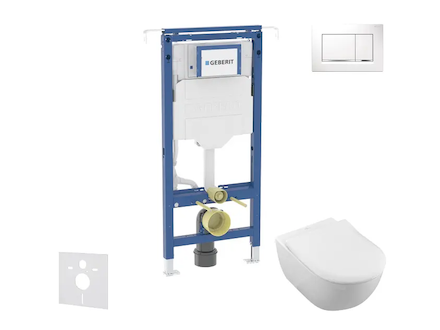 Geberit Duofix - Set předstěnové instalace, klozetu a sedátka Villeroy Boch, tlačítka Sigma20, DirectFlush, SoftClose, CeramicPl