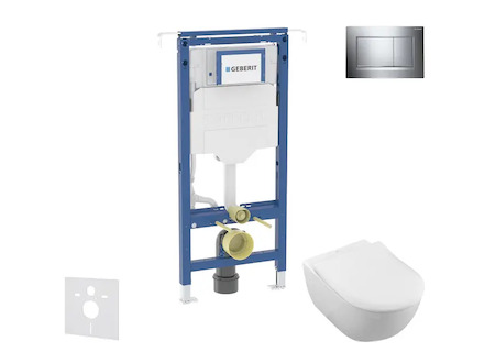 Geberit Duofix - Set předstěnové instalace, klozetu a sedátka Villeroy Boch, tlačítka Sigma20, DirectFlush, SoftClose, CeramicPl