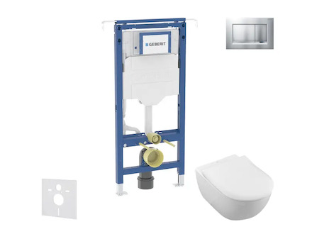 Geberit Duofix - Set předstěnové instalace, klozetu a sedátka Villeroy Boch, tlačítka Sigma20, DirectFlush, SoftClose, CeramicPl