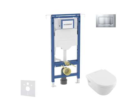 Geberit Duofix - Set předstěnové instalace, klozetu a sedátka Villeroy Boch, tlačítka Sigma30, DirectFlush, SoftClose, CeramicPl