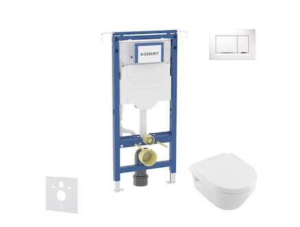 Geberit Duofix - Set předstěnové instalace, klozetu a sedátka Villeroy Boch, tlačítka Sigma30, DirectFlush, SoftClose, CeramicPl
