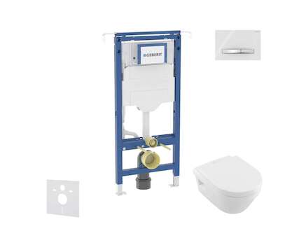 Geberit Duofix - Set předstěnové instalace, klozetu a sedátka Villeroy Boch, tlačítka Sigma50, DirectFlush, SoftClose, CeramicPl