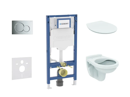 Geberit Duofix - Set předstěnové instalace, klozetu Alpha a sedátka softclose, tlačítko Sigma01, lesklý chrom SANI11CD1101