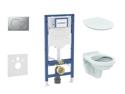 Geberit Duofix - Set předstěnové instalace, klozetu Alpha a sedátka softclose, tlačítko Sigma01, matný chrom SANI11CD2102