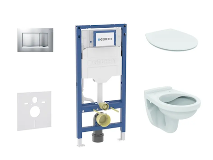 Geberit Duofix - Set předstěnové instalace, klozetu Alpha a sedátka softclose, tlačítko Sigma20, matný chrom/chrom SANI11CD2106
