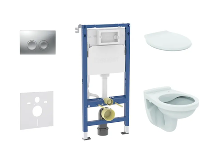 Geberit Duofix - Set předstěnové instalace, klozetu Alpha a sedátka, tlačítko Delta21, matný chrom SANI11CD2142