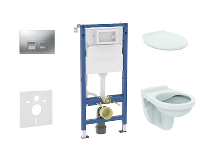 Geberit Duofix - Set předstěnové instalace, klozetu Alpha a sedátka, tlačítko Delta35, matný chrom SANI11CD2145