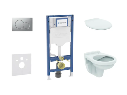 Geberit Duofix - Set předstěnové instalace, klozetu Alpha a sedátka, tlačítko Sigma01, matný chrom SANI11CD2126