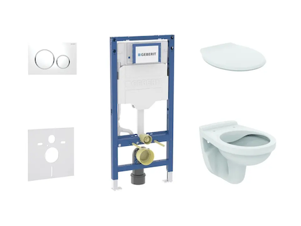 Geberit Duofix - Set předstěnové instalace, klozetu Alpha a sedátka, tlačítko Sigma20, bílá/chrom SANI11CD3127