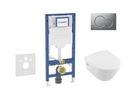 Geberit Duofix - Set předstěnové instalace, klozetu Architectura a sedátka softclose, tlačítko Sigma01, matný chrom SANI11CK2102