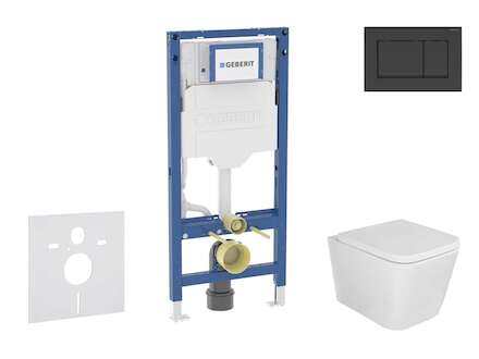 Geberit Duofix - Set předstěnové instalace, klozetu Arkas a sedátka softclose, tlačítko Sigma30, matná černá/černá SANI11CA5102B