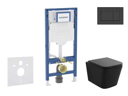 Geberit Duofix - Set předstěnové instalace, klozetu Arkas a sedátka softclose, tlačítko Sigma30, matná černá/černá SANI11CA5501B