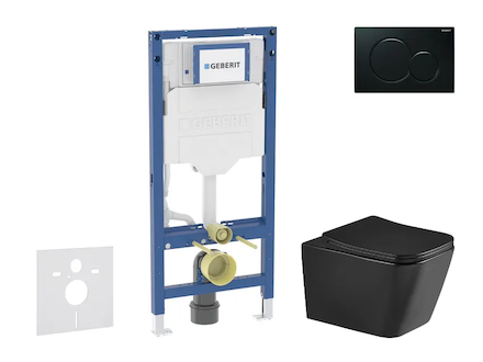 Geberit Duofix - Set předstěnové instalace, klozetu Arkas I a sedátka softclose, tlačítko Sigma01, černá SANI11CA5514