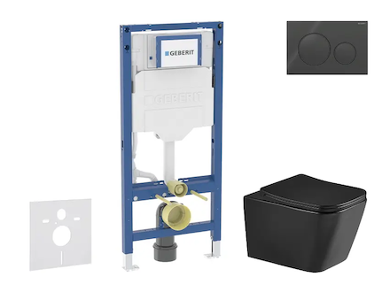 Geberit Duofix - Set předstěnové instalace, klozetu Arkas I a sedátka softclose, tlačítko Sigma20, černá lesk/černá mat SANI11CA