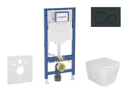 Geberit Duofix - Set předstěnové instalace, klozetu Arkas I a sedátka softclose, tlačítko Sigma20, černá lesk/černá mat SANI11CA