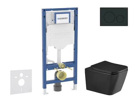 Geberit Duofix - Set předstěnové instalace, klozetu Arkas I a sedátka softclose, tlačítko Sigma20, matná černá/černá SANI11CA551