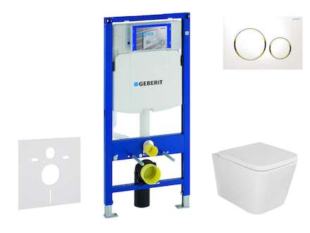 Geberit Duofix - Set předstěnové instalace, klozetu Arkas I sedátka softclose, tlačítko Sigma20, bílá/pozlacená SANI11CA3154