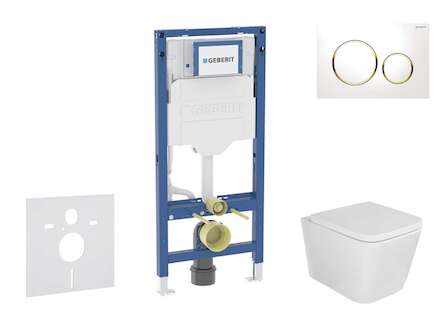 Geberit Duofix - Set předstěnové instalace, klozetu Arkas I sedátka softclose, tlačítko Sigma20, bílá/pozlacená SANI11CA3154B