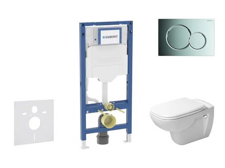 Geberit Duofix - Set předstěnové instalace, klozetu D-Code a sedátka softclose, tlačítko Sigma01, lesklý chrom SANI11CP1101