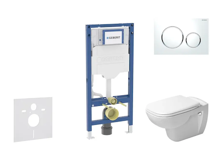 Geberit Duofix - Set předstěnové instalace, klozetu D-Code a sedátka softclose, tlačítko Sigma20, bílá/lesklý chrom SANI11CP3103