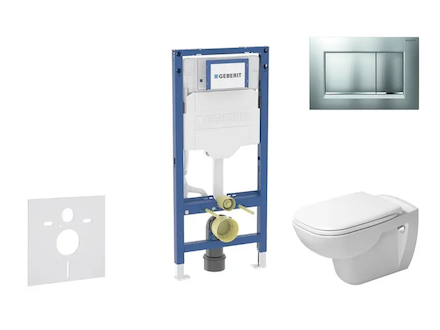Geberit Duofix - Set předstěnové instalace, klozetu D-Code a sedátka softclose, tlačítko Sigma20, matný chrom/chrom SANI11CP2106