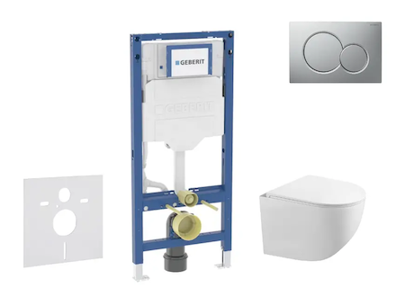 Geberit Duofix - Set předstěnové instalace, klozetu Gaia a sedátka softclose, tlačítko Sigma01, lakovaný matný chrom SANI11CA112