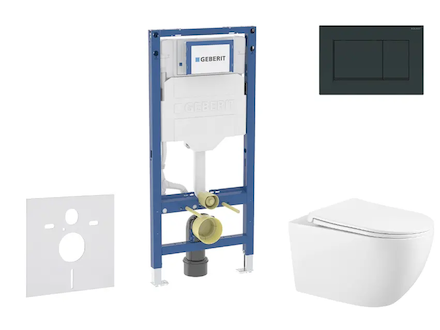 Geberit Duofix - Set předstěnové instalace, klozetu Gaia a sedátka softclose, tlačítko Sigma20, černá lesk/černá mat SANI11CA513