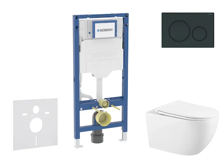 Geberit Duofix - Set předstěnové instalace, klozetu Gaia a sedátka softclose, tlačítko Sigma20, černá lesk/černá mat SANI11CA513