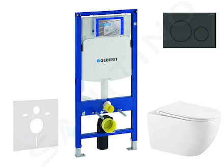 Geberit Duofix - Set předstěnové instalace, klozetu Gaia a sedátka softclose, tlačítko Sigma20, černá lesk/černá mat SANI11CA513