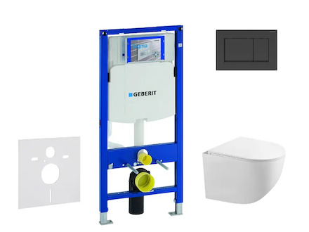 Geberit Duofix - Set předstěnové instalace, klozetu Gaia a sedátka softclose, tlačítko Sigma20, matná černá/černá SANI11CA5105