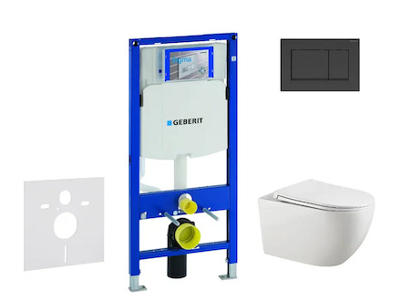Geberit Duofix - Set předstěnové instalace, klozetu Gaia a sedátka softclose, tlačítko Sigma20, matná černá/černá SANI11CA5106