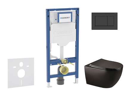 Geberit Duofix - Set předstěnové instalace, klozetu Gaia a sedátka softclose, tlačítko Sigma30, matná černá/černá SANI11CA5502B