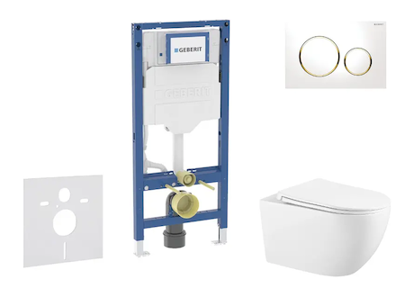 Geberit Duofix - Set předstěnové instalace, klozetu Gaia sedátka softclose, tlačítko Sigma20, bílá/pozlacená SANI11CA3140B