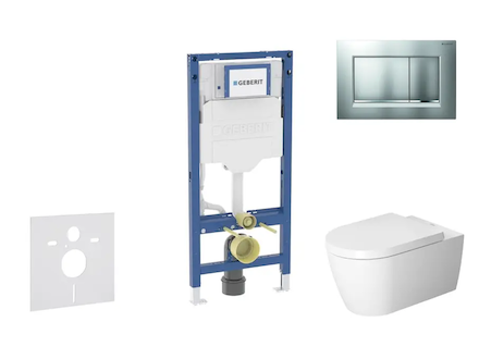 Geberit Duofix - Set předstěnové instalace, klozetu ME by Starck a sedátka softclose, tlačítko Sigma20, matný chrom/chrom SANI11
