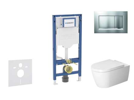 Geberit Duofix - Set předstěnové instalace, klozetu ME by Starck a sedátka softclose, tlačítko Sigma30, matný chrom/chrom SANI11