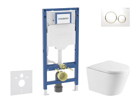 Geberit Duofix - Set předstěnové instalace, klozetu Nefia a sedátka softclose, tlačítko Sigma20, bílá/pozlacená SANI11CA31110