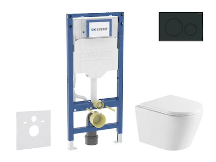 Geberit Duofix - Set předstěnové instalace, klozetu Nefia a sedátka softclose, tlačítko Sigma20, matná černá/černá SANI11CA5163