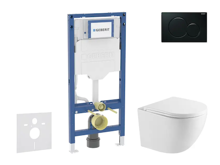 Geberit Duofix - Set předstěnové instalace, klozetu Oudee a sedátka softclose, tlačítko Sigma01, černá SANI11CA5161