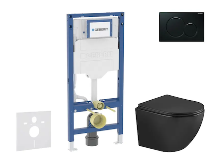 Geberit Duofix - Set předstěnové instalace, klozetu Oudee a sedátka softclose, tlačítko Sigma01, černá SANI11CA5508