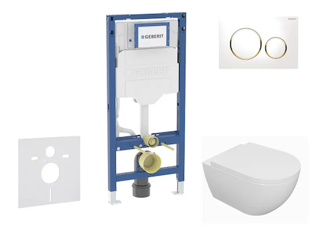 Geberit Duofix - Set předstěnové instalace, klozetu Oudee a sedátka softclose, tlačítko Sigma20, bílá/pozlacená SANI11CA3125B