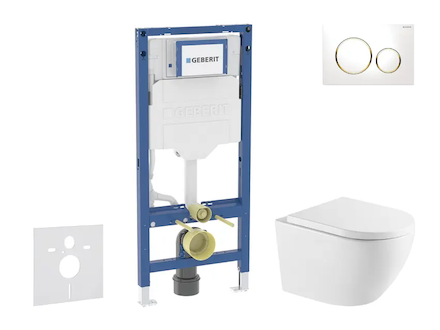 Geberit Duofix - Set předstěnové instalace, klozetu Oudee a sedátka softclose, tlačítko Sigma20, bílá/pozlacená SANI11CA31132