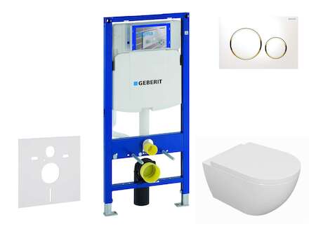 Geberit Duofix - Set předstěnové instalace, klozetu Oudee a sedátka softclose, tlačítko Sigma20, bílá/pozlacená SANI11CA3125