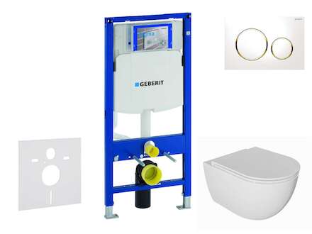 Geberit Duofix - Set předstěnové instalace, klozetu Oudee a sedátka softclose, tlačítko Sigma20, bílá/pozlacená SANI11CA3133