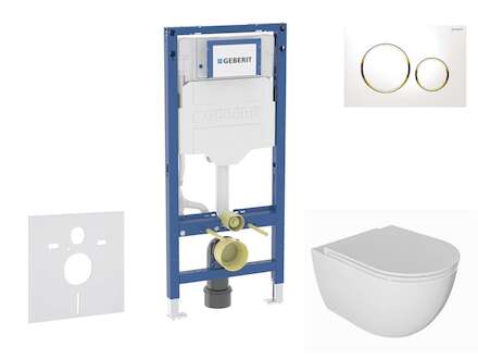 Geberit Duofix - Set předstěnové instalace, klozetu Oudee a sedátka softclose, tlačítko Sigma20, bílá/pozlacená SANI11CA3133B