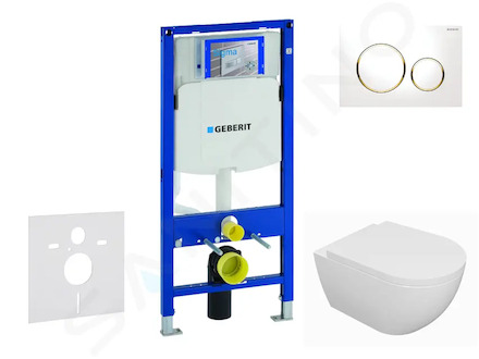 Geberit Duofix - Set předstěnové instalace, klozetu Oudee a sedátka softclose, tlačítko Sigma20, bílá/pozlacená SANI11CA3125